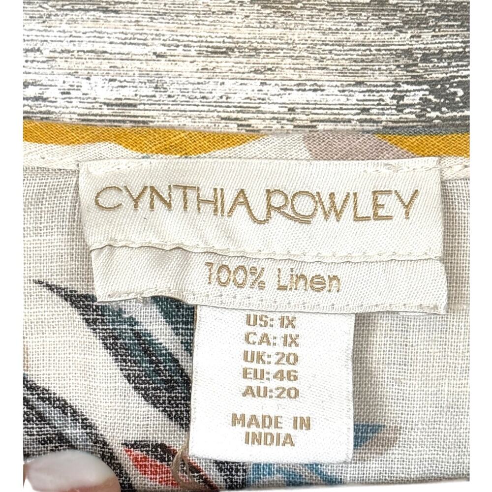 Cynthia Rowley Womens 1X White Multi Floral 100% Linen Short Sleeve Blouse NEW - Picture 3 of 6